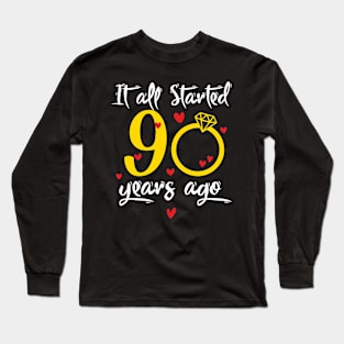 Wedding Anniversary 90 Years Together Golden Family Marriage Gift For Husband And Wife Long Sleeve T-Shirt